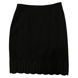 Genny Italy Wool Black Pencil Skirt with Elegant Hem for Cocktail Sz 6